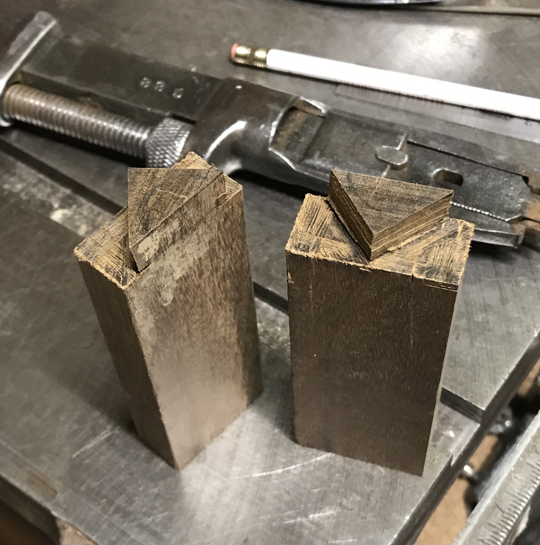 The ends of the handle rough sawed